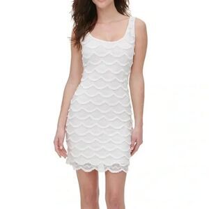 GUESS White Ivory Scalloped Eyelet Lace Mini Dress 0